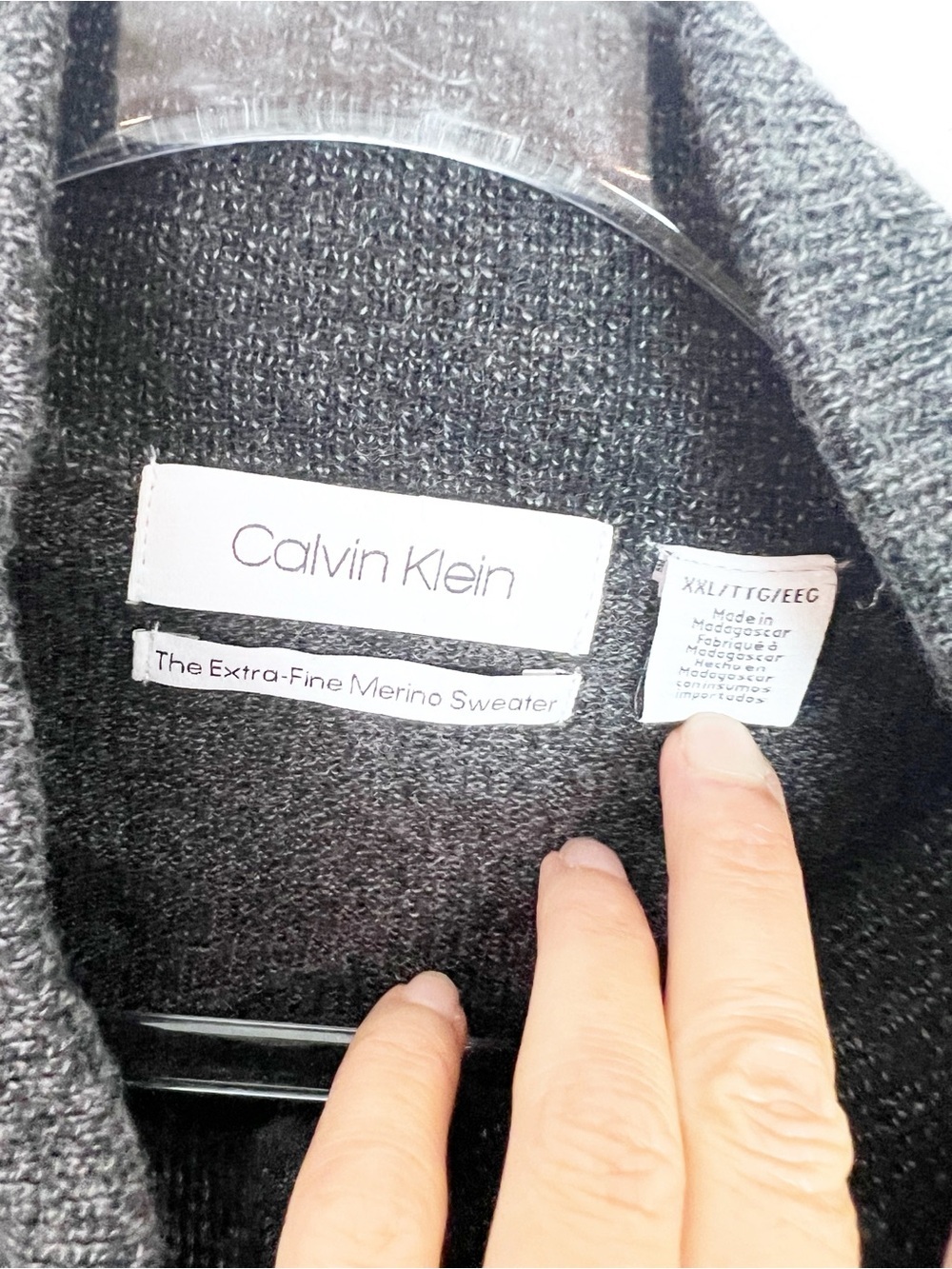 CALVIN KLEIN BLACK GRAY VARIEGATED 1/4 ZIP PULLOVER WOOL SWEATER MENS XXL - Picture 3 of 4